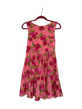 Betsey Johnson Pink Floral Dress Size 12 Cotton Fit & Flare Rose Print
